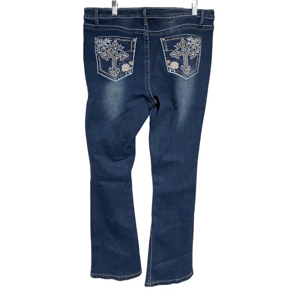 Harper & Ivy Womens Dark Wash Bootcut Jeans Cross Embellished Pockets Size 17JR - Picture 3 of 10